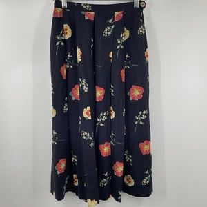Geiger Austria Navy Floral Pleated Midi Skirt Size 36 S/M